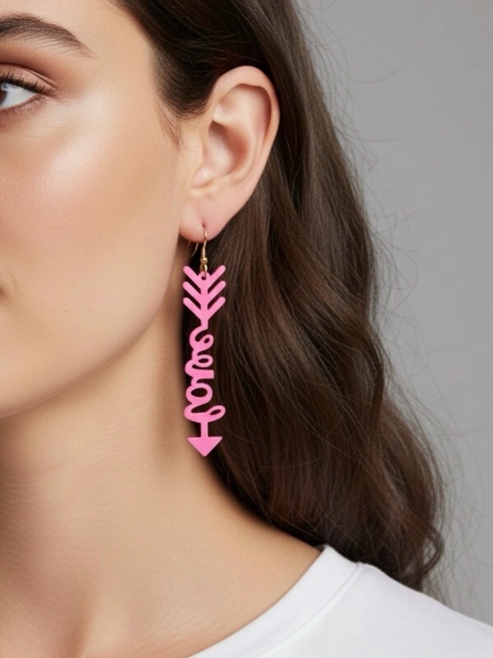 Pink Arrow Love Motif Drop Earrings - Women Jewelry